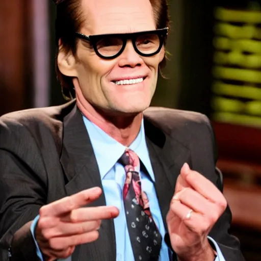 Image similar to jim carrey pretending to be larry king