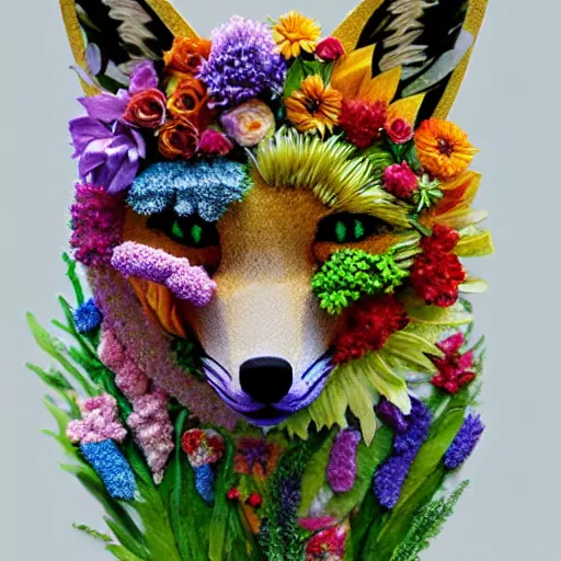 Image similar to made of flowers, made of flowers, made of flowers, fox made of flowers, fantasy art