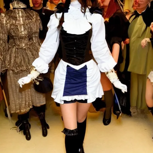 Prompt: kendall jenner wearing 2 b cosplay victorian maid