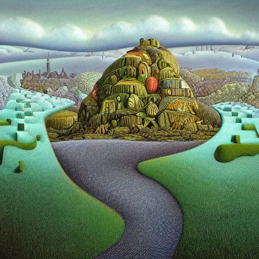 Image similar to landscape in the style of jacek yerka