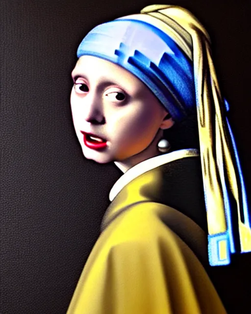 Image similar to darth vader looking over his shoulder, portrait in the style of girl with a pearl earring by johannes vermeer, high quality oil painting, highly detailed