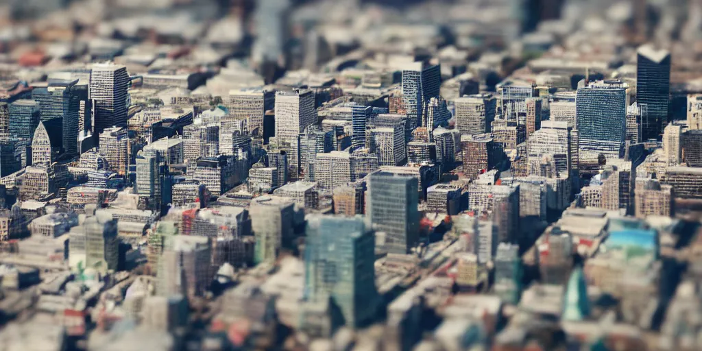 Image similar to a miniature diorama of downtown montreal, macro photography, tilt shift