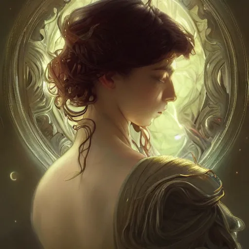 Image similar to the way is the harmony of the universe, fantasy, fantasy magic, undercut hairstyle, dark light night, intricate, elegant, sharp focus, illustration, highly detailed, digital painting, concept art, matte, art by wlop and artgerm and greg rutkowski and alphonse mucha, masterpiece