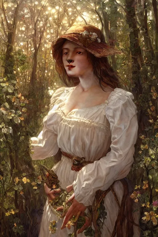 Image similar to beautiful cottagecore peasant maiden, intricate, elegant, highly detailed, digital painting, artstation, concept art, smooth, sharp focus, illustration, art by artgerm and greg rutkowski and alphonse mucha