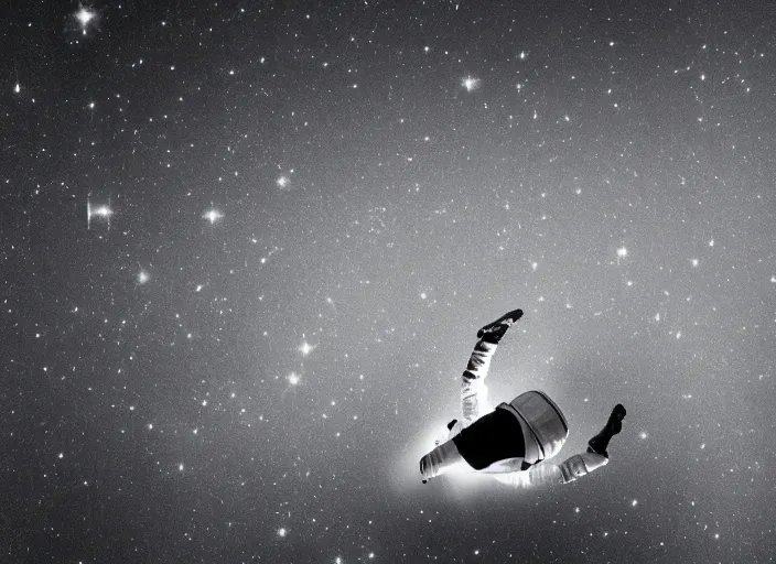 Prompt: black and white, award winning photography of an astronaut floating in the middle of the universe in a fetal pose, ultra detailed, dramatic lighting, cinematic composition, sadness, desolation