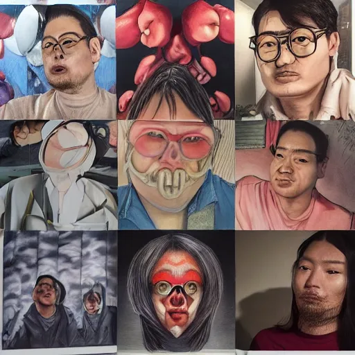 Prompt: 🤑😛🤟 by : art line : joongwon charles jeong, art skin : tjalf sparnaay, art sketching : gottfried helnwein, art colouring : roberto bernardi, art shape : emanuele dascanio art shading : robin eley, art foreground : eloy morales, background : diego fazio, structure : kyle lambert