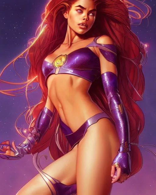 Image similar to ultra realistic illustration, young denise richards as starfire anime, intricate, elegant, highly detailed, digital painting, artstation, concept art, smooth, sharp focus, illustration, art by artgerm and greg rutkowski and alphonse mucha and wlop