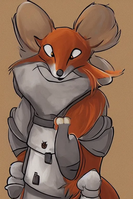 Image similar to a cute medieval anthropomorphic fox with a fluffy tail, comic art, trending on furaffinity, cartoon, kawaii, backlighting, furry art!!!, cool shading, concept art