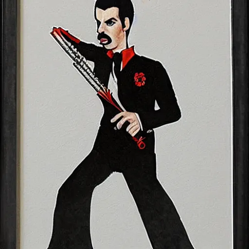 Prompt: a caricature of Freddy mercury