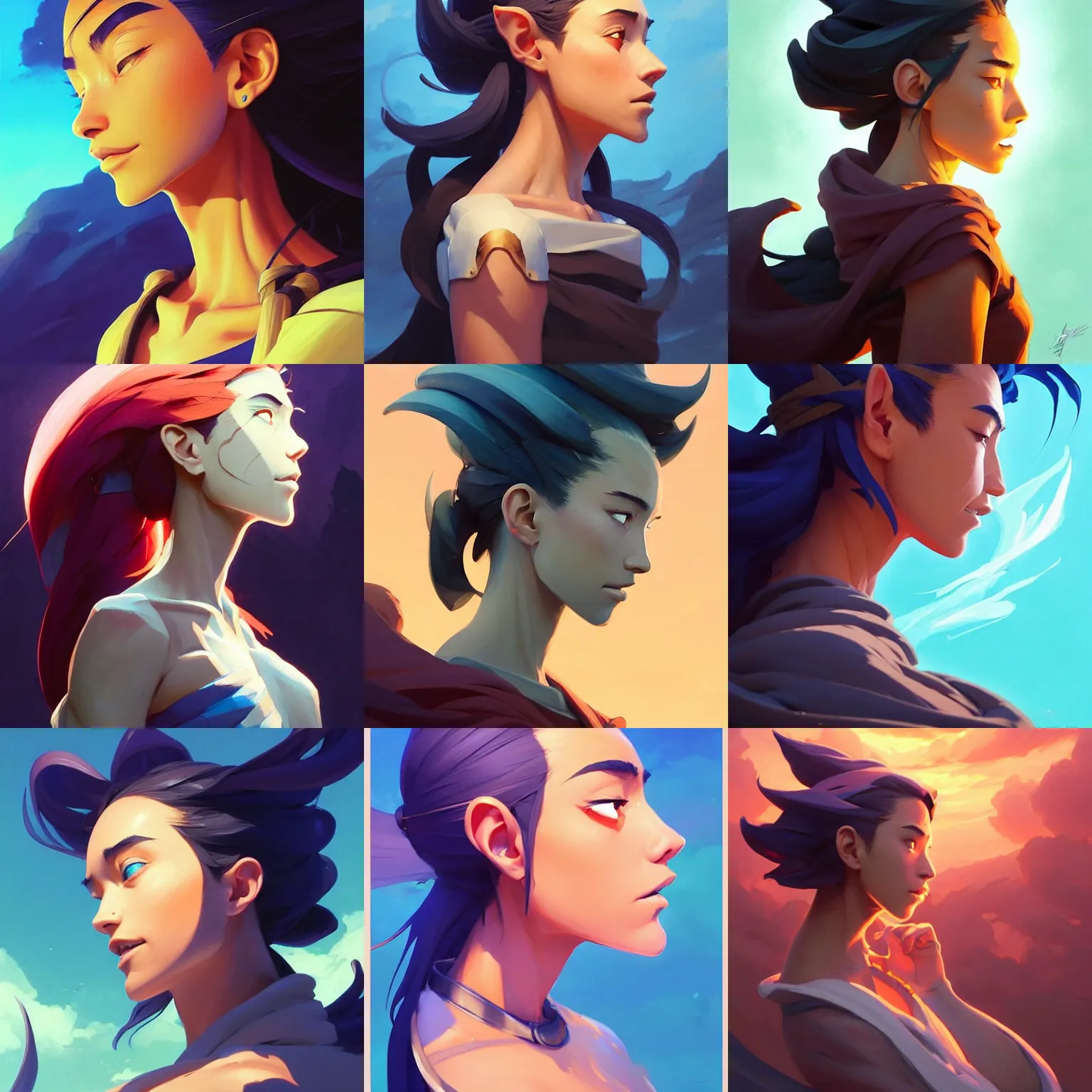 Prompt: side profile centered painted portrait, Adrianne Ho as a wind sorcerer, D&D, cell-shaded, matte painting concept art, bright backlit, official fanart, 4k, Pinterest, by Jesper Ejsing and RHADS and Makoto Shinkai and Louis can baarle and ilya kuvshinov and rossdraws and Cushart Krentz and Gilleard James and Alphonse Mucha - H 704