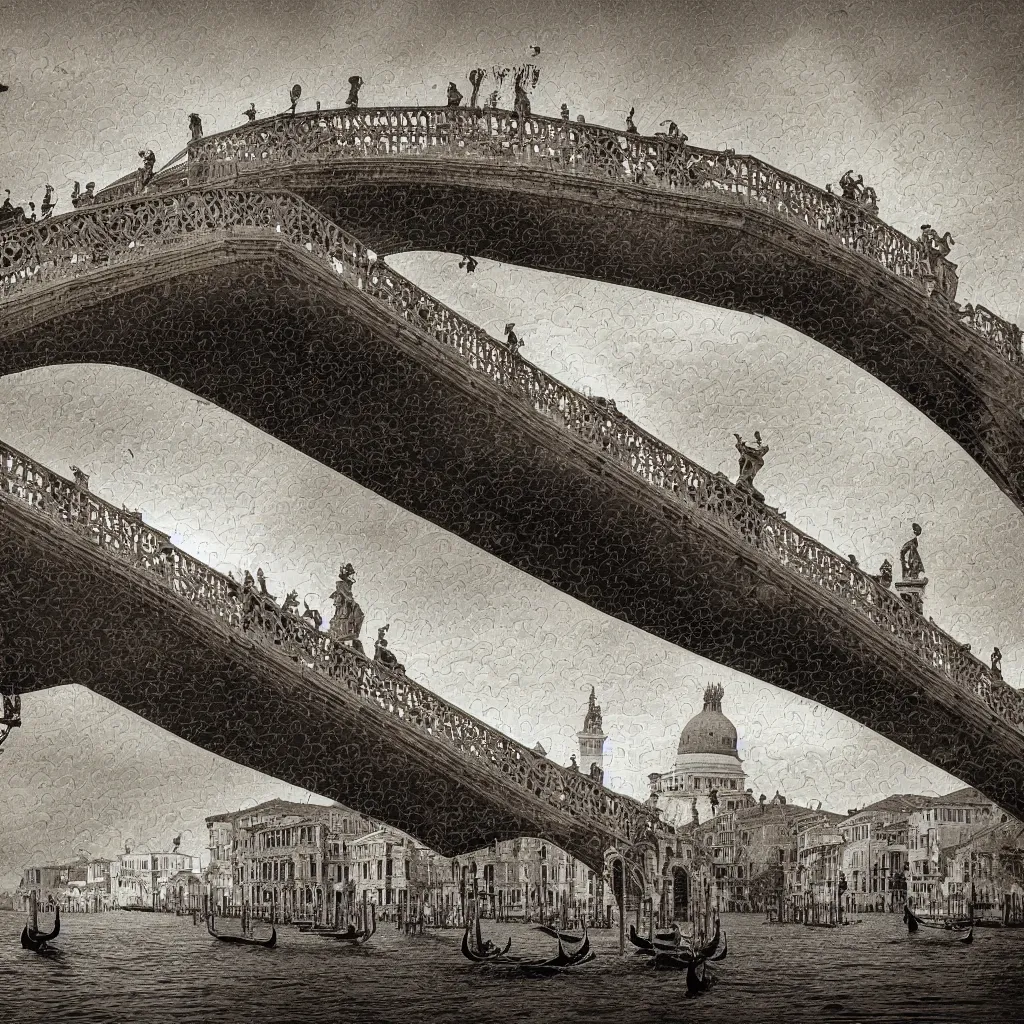 Prompt: venice bridges puzzle by piranesi, composition, cinematic, rule, grid