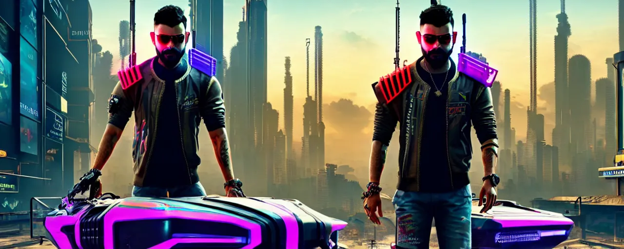 Image similar to Virat Kholi, in CyberPunk 2077, reimagined as a cyberpunk dystopia, 4k highly detailed digital art 4k highly detailed digital art