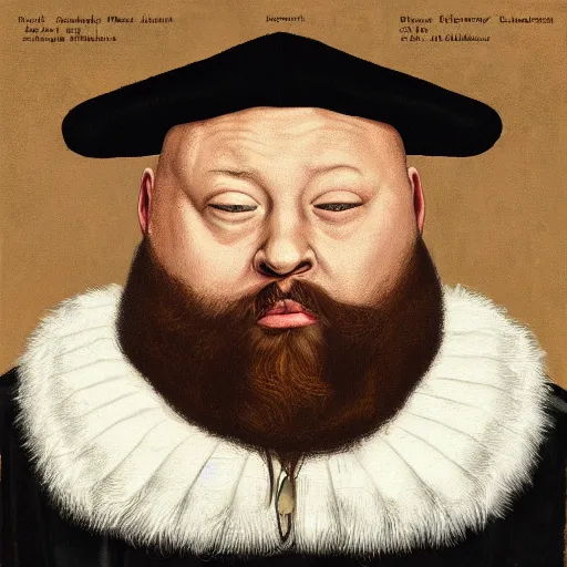 Image similar to action bronson, portrait, action bronson as king henry viii, painting