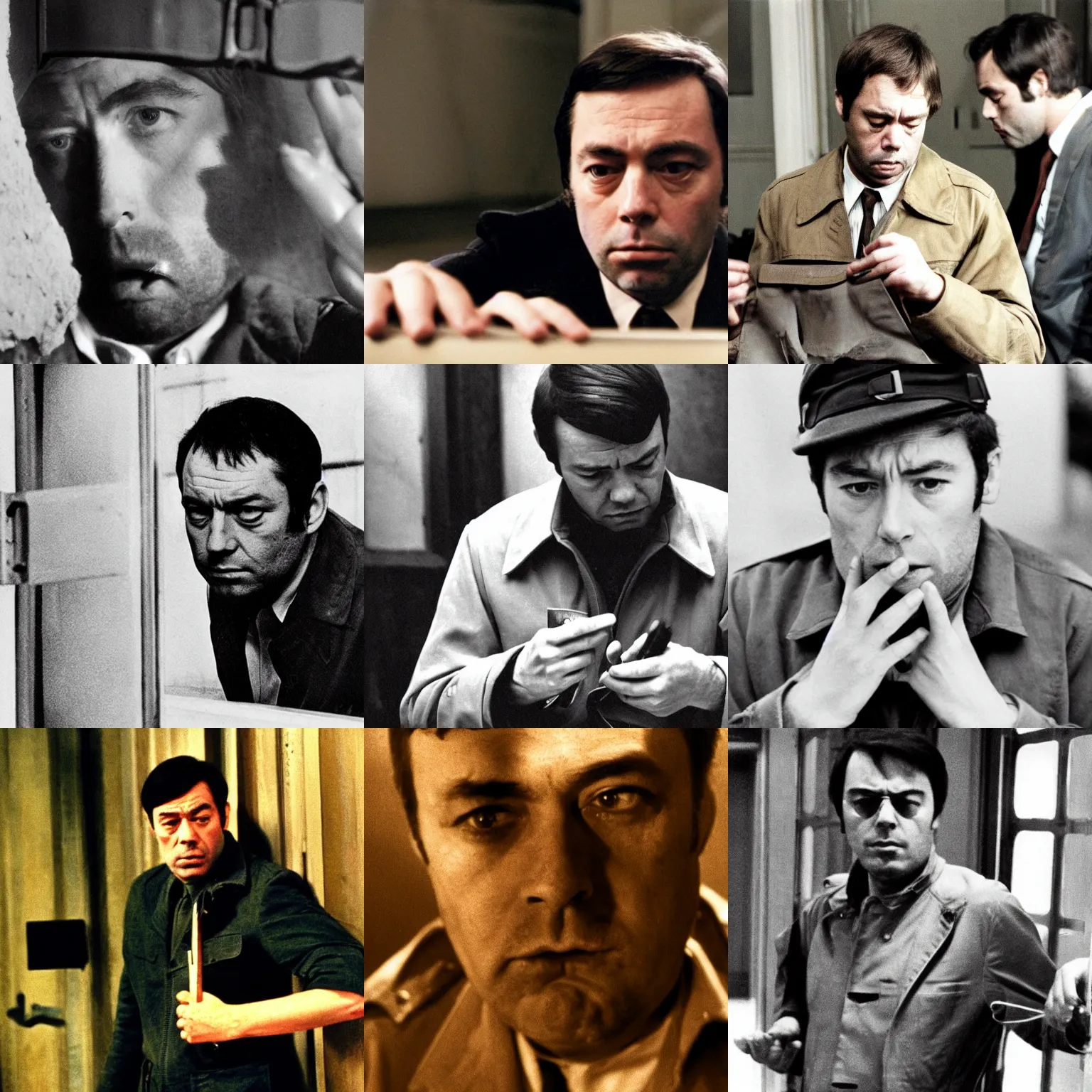 Prompt: john fahey in le cercle rouge ( 1 9 7 0 ) directed by jean - pierre melville, during the convict's escape