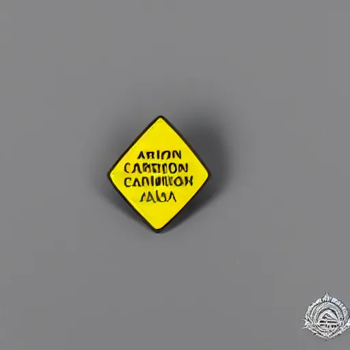 Image similar to a diamond enamel pin depicting a caution warning label, smooth curves