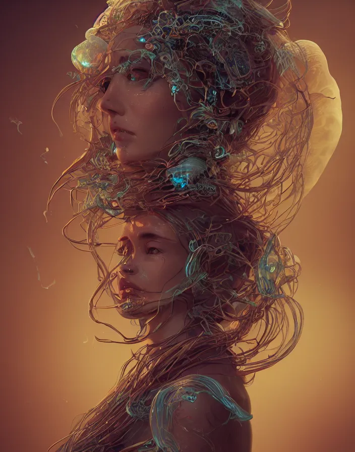 Image similar to goddess portrait. jellyfish phoenix head. intricate artwork by Tooth Wu and wlop and beeple. octane render, trending on artstation, greg rutkowski very coherent symmetrical artwork. cinematic, hyper realism, high detail, octane render, 8k