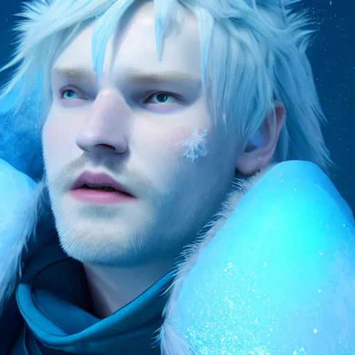 Prompt: selfie of sebastian fors the frozen ice king, front angle, fantasy blue background, stunning 3 d render inspired art by greg rutkowski and xiang duan and thomas eakes, realistic, highly detailed attributes and atmosphere, dim volumetric cinematic lighting, 8 k octane detailed render, post - processing, masterpiece, vignette, soft focus, vibrant colors