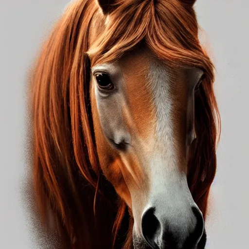 Prompt: horse face hyperrealistic portrait, photo realistic, poster, artstation, volumetric lighting, digital art, very detailed face by magali villeneuve