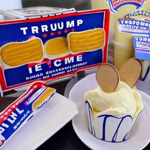 Prompt: donald trump ice cream bar from blue bunny