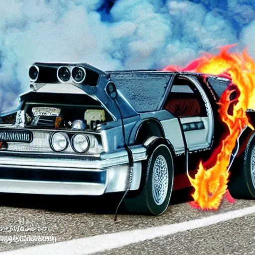 Image similar to back to the future car with fire trail cat chasing it