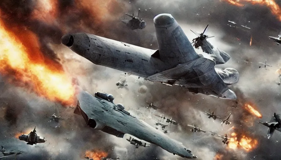 Image similar to big budget movie about a world war 2 spaceship battle