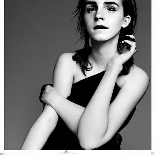 Image similar to Emma Watson closeup smiling face shoulders very long hair Vogue fashion shoot fashion poses detailed professional studio lighting dramatic shadows professional photograph by Cecil Beaton, Lee Miller, Irving Penn, David Bailey, Corinne Day, Patrick Demarchelier, Nick Knight, Herb Ritts, Mario Testino, Tim Walker, Bruce Weber, Edward Steichen, Peter Lindbergh, Albert Watson