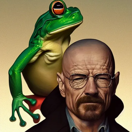 Image similar to a frog and walter white, intricate, highly detailed, digital painting, artstation, concept art, smooth, sharp focus, illustration, unreal engine 5, 8 k, art by artgerm and greg rutkowski and alphonse mucha