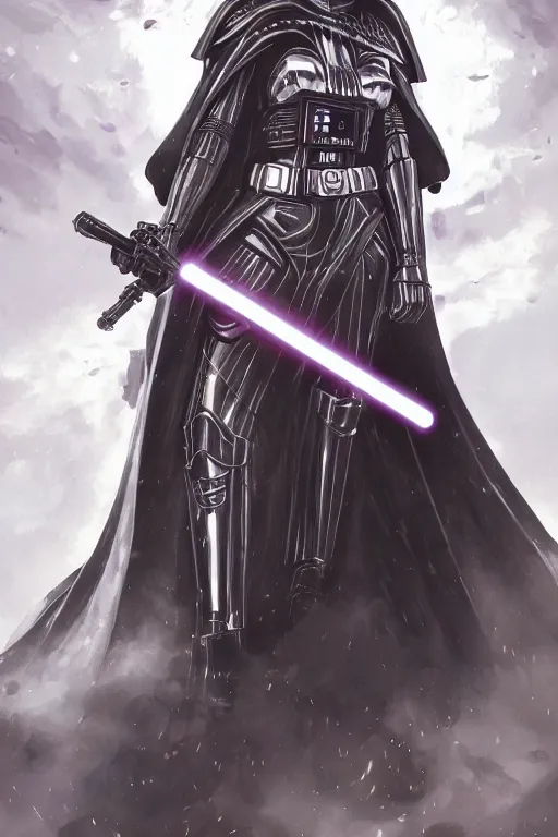 Image similar to anime key visual of a female darth vader goddess!!, intricate, stunning, highly detailed, digital painting, artstation, smooth, hard focus, starwars, sith, dark side, villain, the force, lucas films, illustration, art by artgerm and greg rutkowski and alphonse mucha