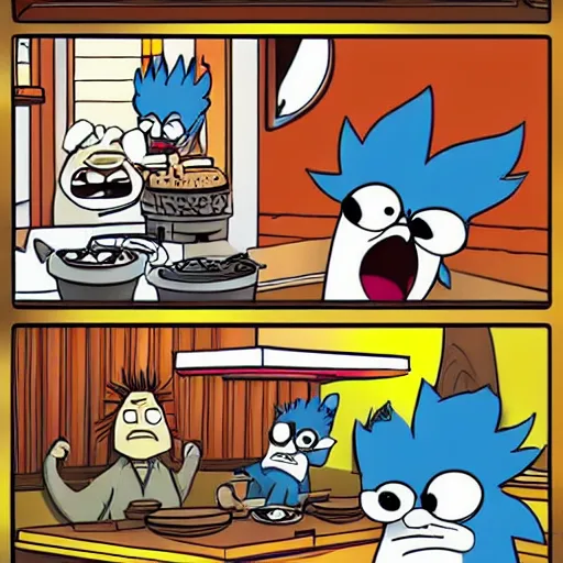 Image similar to the regular show in wafflehouse