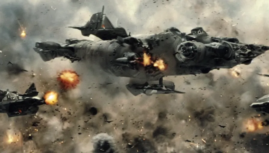 Image similar to big budget movie about a world war 2 spaceship battle