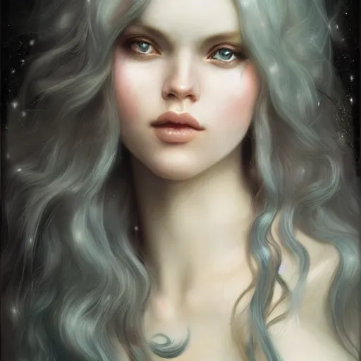 Image similar to a painting of a beautiful women with long hair, a detailed painting by tom bagshaw, featured on cgsociety, fantasy art, detailed painting, deviantart, deviantart hd