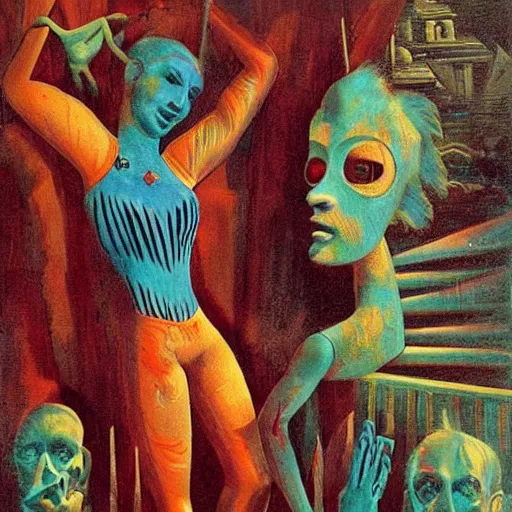 Image similar to wonder disturbing carnival by max ernst, artstation, illustration