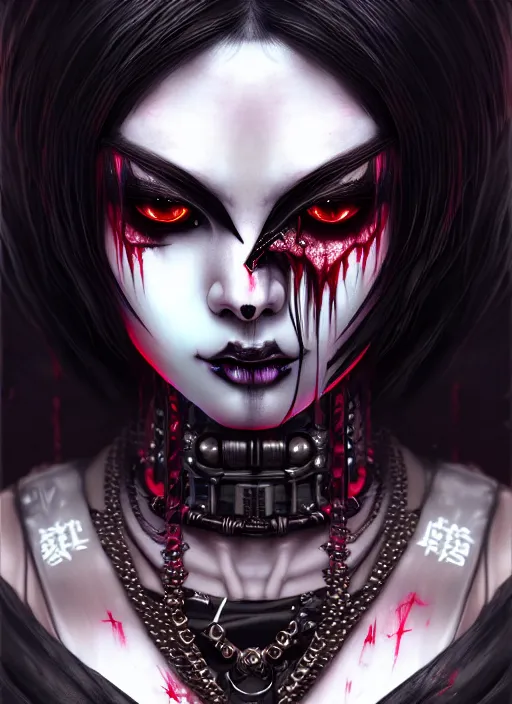 Image similar to soft lustrous ebony geisha seductive raver yakuza gothic cyborg cyberpunk gutter punk, decay, underworld, dark fantasy, dark art, highly detailed, digital painting, octane render, artstation, concept art, smooth, sharp focus, illustration, art by artgerm, loish, wlop