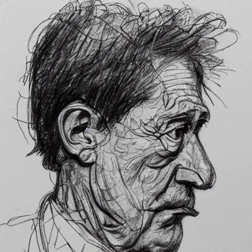 Image similar to a realistic yet scraggly portrait sketch of the side profile of a stern and sophisticated dale gribble, trending on artstation, intricate details, in the style of frank auerbach, in the style of sergio aragones, in the style of martin ansin, in the style of david aja, in the style of mattias adolfsson