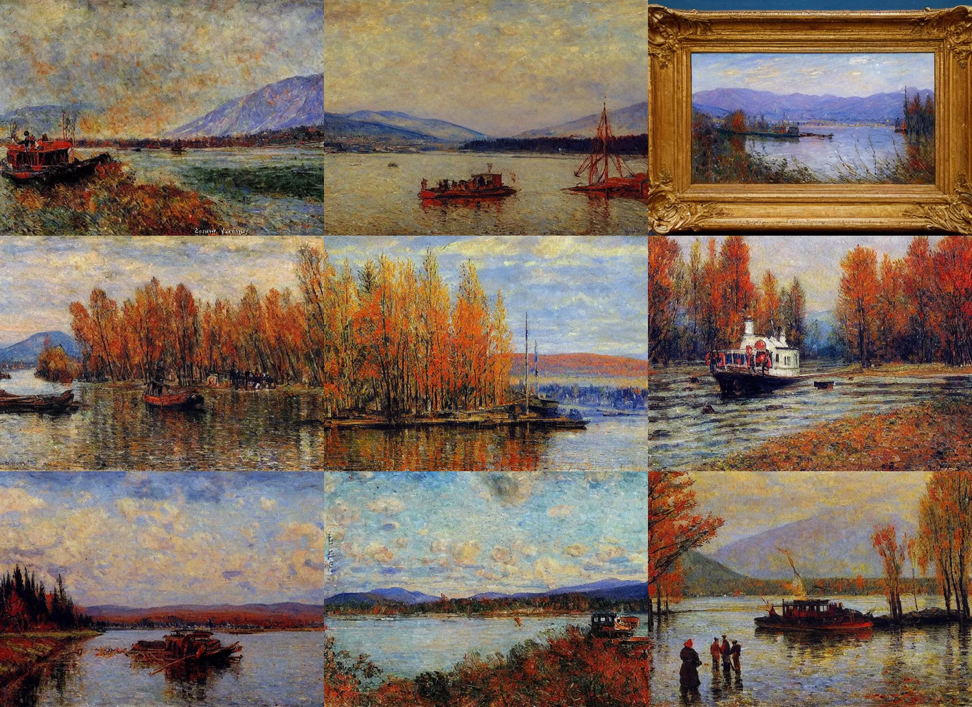 Prompt: ferry yenisei, autumn, by vasily surikov