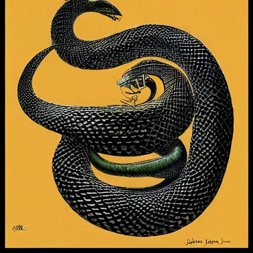 Prompt: cubic zirconia by john howe, by hal foster hideous. a beautiful photograph of a snake eating its own tail that seems to go on forever.