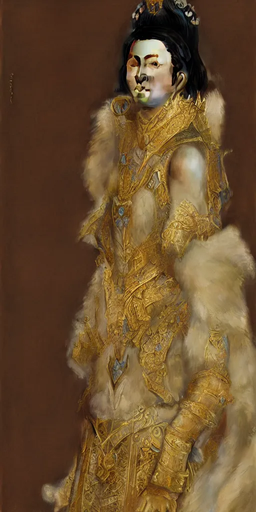 Image similar to mongolian queen, masterpiece by Edgar Maxence and Ross Tran and Michael Whelan, 8k, octane render