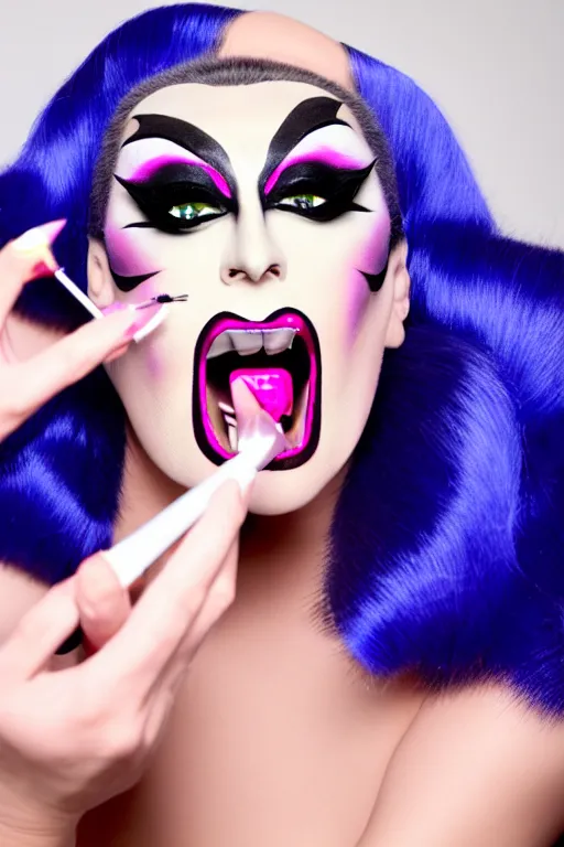 Image similar to enraged drag queen angrily putting on makeup