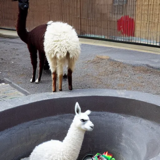 Image similar to llama and a cat in the sewers