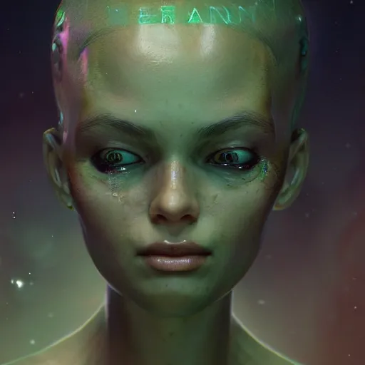 Image similar to alien brood starting to erupt from a pretty young woman's face, hyper detailed, digital art, trending in artstation, cinematic lighting, studio quality, smooth render, unreal engine 5 rendered, octane rendered, art style by klimt and nixeu and ian sprigger and wlop and krenz cushart.