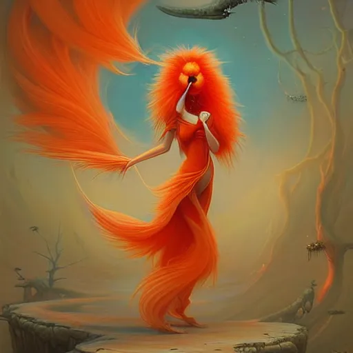 Prompt: prompt A beautiful red orange fluffy kumiho, Peter Mohrbacher