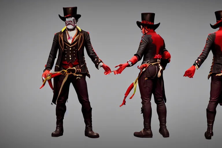 Image similar to 3d sculpt of a dark fantasy gothic circus clown, artstaton, League of Legends, red dead redemption2, overwatch, digital illustration