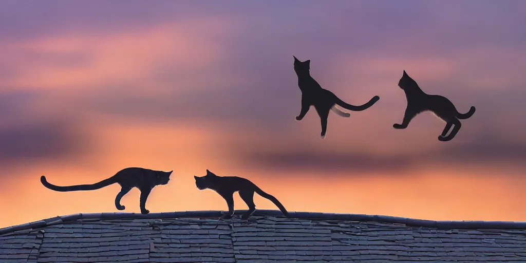 Image similar to cats running on rooftops during sunset