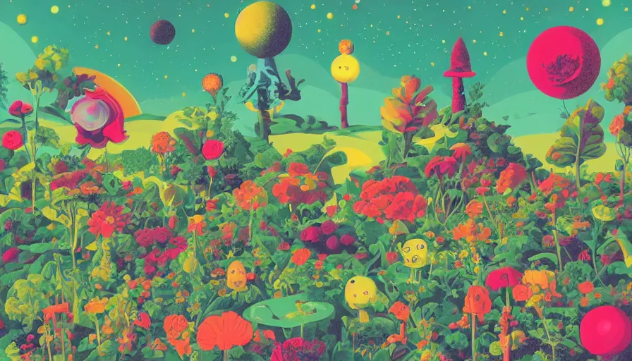 Image similar to the garden at the end of the universe, trippy, mind - bending, tom whalen, mark ryden, chip zdarsky, art station