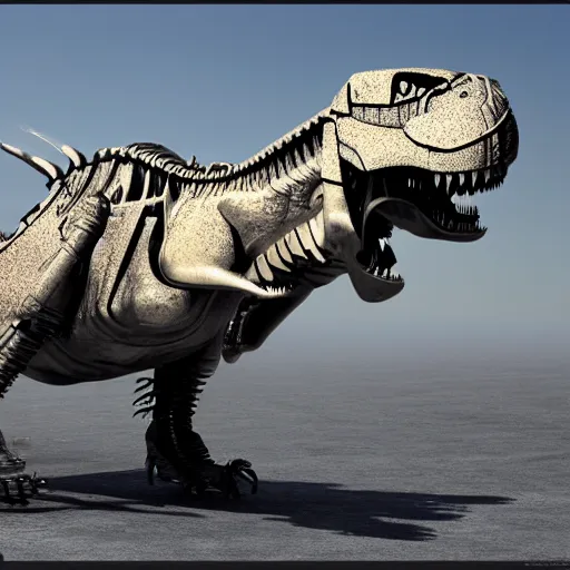 Image similar to teleguided mechanical t-rex, photorealistic, 4k