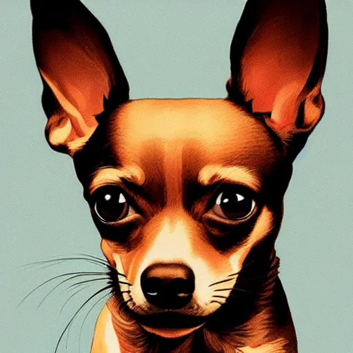 Image similar to portrait of a chihuahua looking happy, by martin ansin, highly detailed, cinematic, extremely detailed, high quality