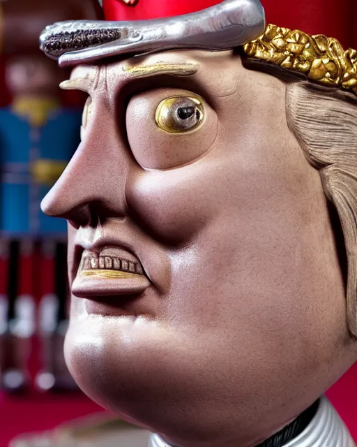 Image similar to highly detailed closeup, face profile portrait of a tin toy donald trump as king henry viii, depth of field, fashion photoshoot by nicoletta ceccoli, mark ryden, lostfish, dan decarlo, bob clampett, max fleischer, breathtaking, detailed and intricate environment, 8 k resolution, hyperrealistic, octane render