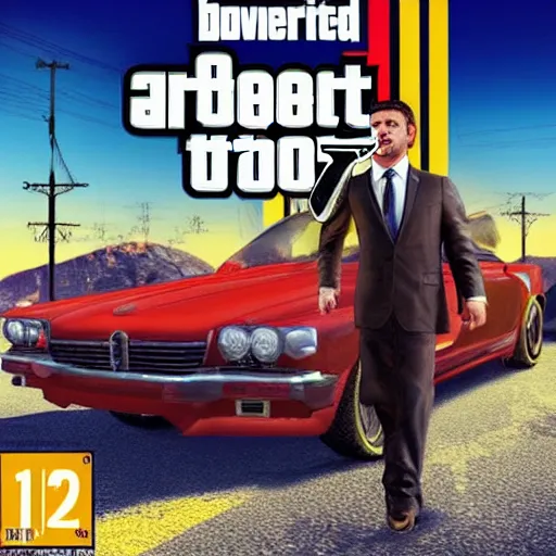 Image similar to “President Zelensky in GTA V, cover art by Stephen Bliss, Boxart, loadscreen”