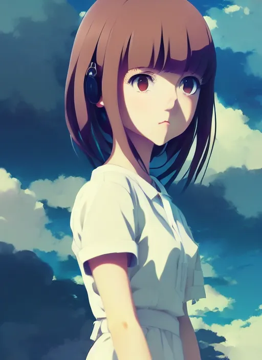 Image similar to portrait of a anime girl by ilya kuvshinov, cloudy sky background lush landscape illustration concept art anime key visual trending pixiv fanbox by wlop and greg rutkowski and makoto shinkai and studio ghibli