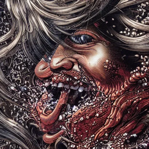 Image similar to closeup of face melting in agony, inside a frame on a tiled wall, frontal picture, by yoichi hatakenaka, masamune shirow, josan gonzales and dan mumford, ayami kojima, takato yamamoto, karol bak